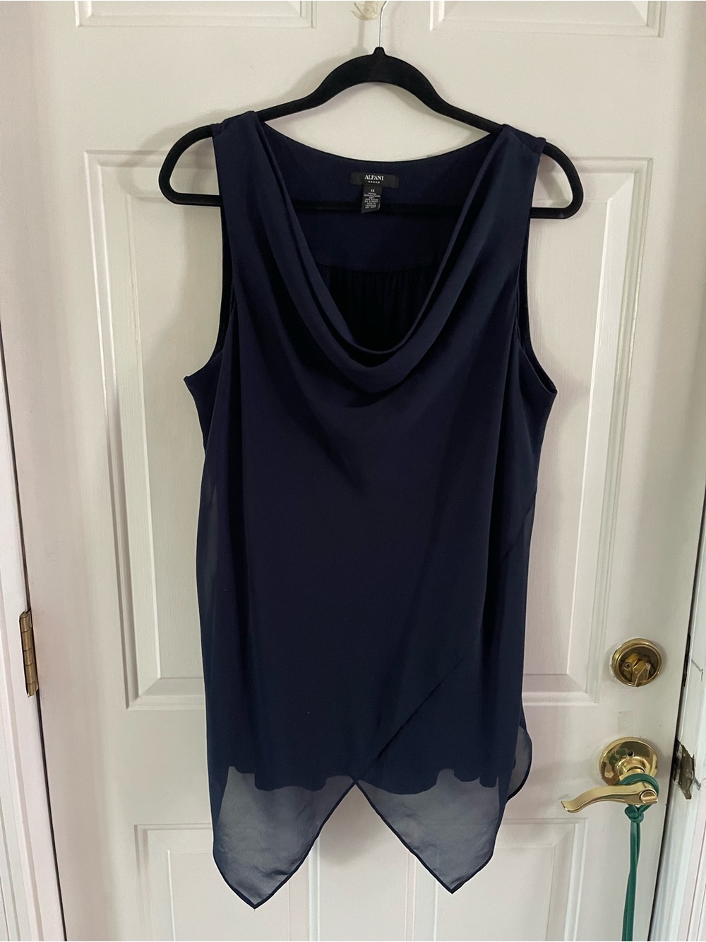 Alfani Navy Sleeveless Cowl Neck Chiffon Overlay Camisole